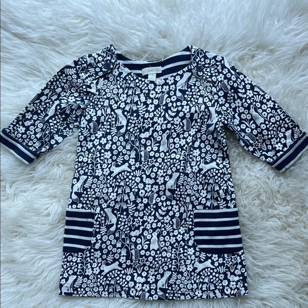 Jojo Maman Bebe Toddler Girls Navy and White Patterned Dress